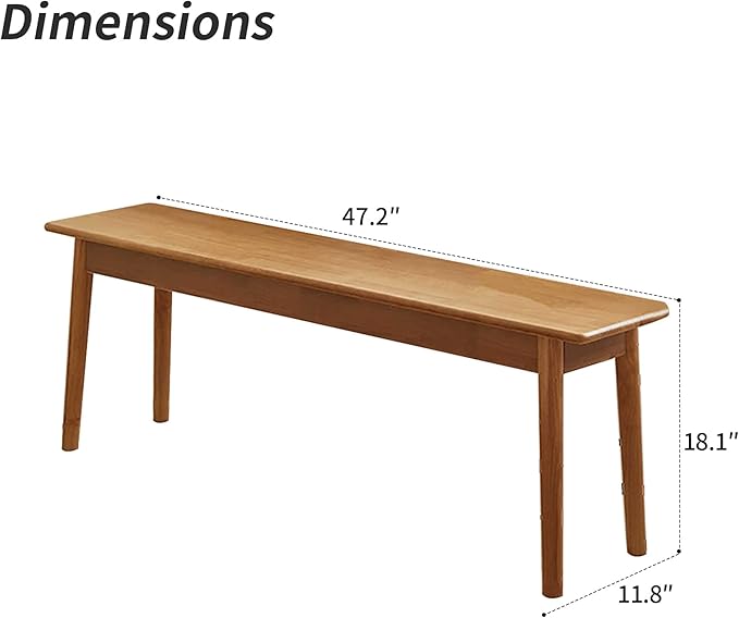Outdoor indoor Log color wood Bench, 47" Patio Garden,balcony,restaurant,canteen,refectory,entryway,farmhouse,dining room,bedroom Wooden Bench,solid Wood benches for dining table,2 Person seat bench