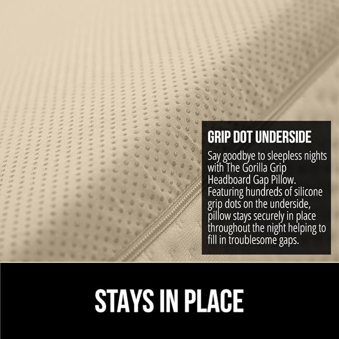 GORILLA GRIP Patent Pending King Bed Wedge Pillow Headboard Gap Filler, US Designed, Comfortable Supportive High Density Foam Pillows, Stay in Place Gripping Dots, Wedges Between Mattress, Cream