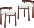 Modern Vanity Chair Upholstered Small Ottoman Footstool, Make Up Stool Sherpa Fabric with Backrest Wooden Frame for Living Room Bedrooms, 2PCS, White