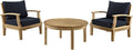 Modway Marina Premium Grade A Teak Wood 3-Piece Outdoor Patio Furniture Set in Natural Navy