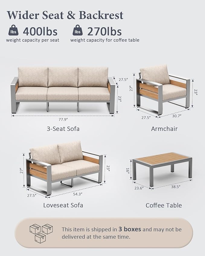 ZANDOR Aluminum Outdoor Patio Furniture - 2 Pcs Armchair, All-Weather Metal Modern Outside Furniture with Washable Thick Cushion for Garden/Backyard/Porch, Silver