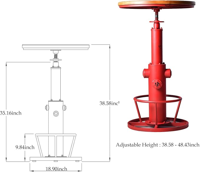 Topower 3 Piece Pub Bar Set Retro Round Bar Table and Stools for 2 Height Adjustable Pub Desk and Stools Match Bar Height and Counter Barstool Antique Red(1 Table + 2 Chairs)