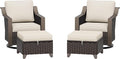 Patio Metal Swivel Chairs with Ottomans Set of 2, Conversation Furniture Set - 360 Degree Glider Rocker Chairs | 2 Wicker Ottomans, Washable Cushions (Beige and Brown Stripe)