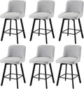 Swivel Bar Stools Set of 6, 26''H Upholstered Barstools with Backs, Modern Counter Height Bar Stool Chairs for Kitchen Island, Metal Legs, Fabric, Light Gray Counter Stools