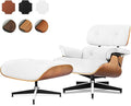 Top Grain Leather, Mid Century Chaise Lounge Chair and Ottoman, Reading Chair, Accent Lounge Chair, Modern Chair, Classic Design, Heavy Duty Base Support for Living Room Lounge Office, Walnut-White
