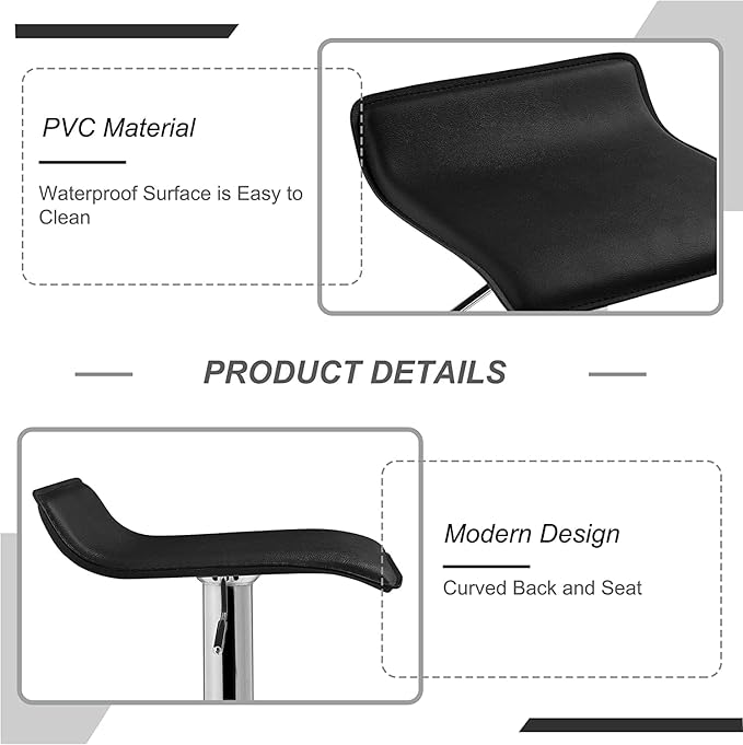 VECELO Bar Stools Set of 2, Swivel Bar Chairs, Adjustable Counter Bar Stools, Modern Armless PVC Stools for Kitchen/Island/Bar/Dining Room/Party, Dark Black