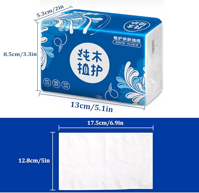 Pack of 6, Small Facial Tissues, Toilet Paper, Disposable Napkins, Material Wood Pulp Fiber NOT COTTON, White Facial Paper Tissue, 3-Ply, 300 Sheets per Pack