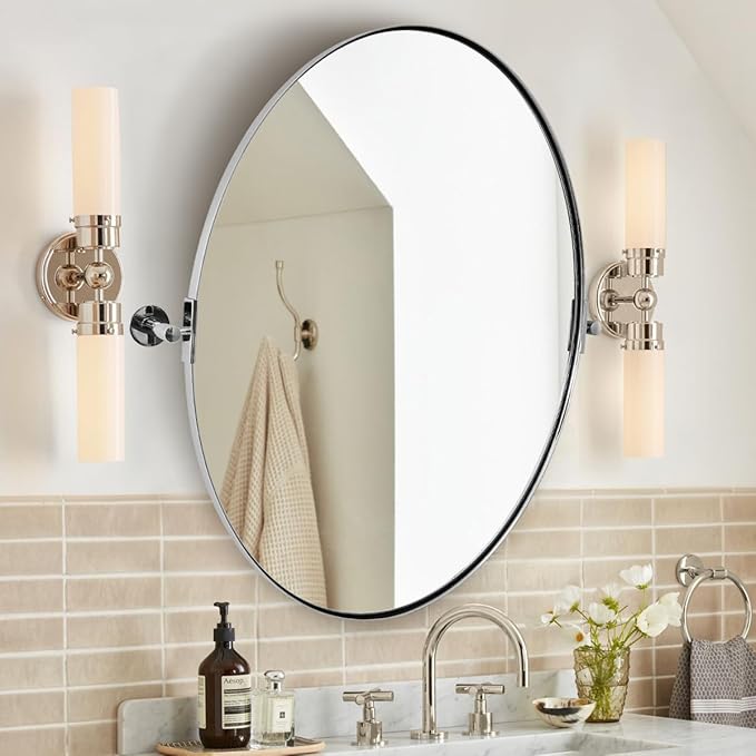ANDY STAR Oval Bathroom Mirror, 22" x 34" Chrome Stainless Steel Metal Frame Pivoting Mirror for Over Sink with Adjustable Tilting Design, Vanity Mirror for Modern Wall