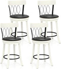 COSTWAY Bar Stools Set of 4, 26” Seat Height Swivel Barstools with Ergonomic Backrest, Soft Cushion & Footrest, Rubber Wood Counter Height Bar Chairs Upholstered Dining Chairs for Kitchen Island