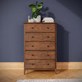 Grain Wood Furniture Greenport 5-Drawer Chest, Solid Wood with Brushed Walnut Finish