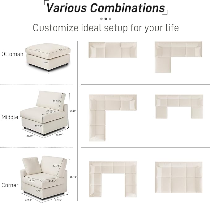 Cloud Couch Modular Sectional Sofa,100.5" U Shaped Couch, Oversized Convertible Wide Seater,3 Seater with 2 Ottomans for Living Room Set, Covers Washable&,Beige