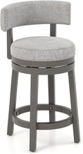 COSTWAY Bar Stool, 27-inch 360° Swivel Barstool with Upholstered Back & Seat, Solid Rubber Wood Legs & Footrest, Farmhouse Counter Height Chair for Home, Bar, Cafe, Grey (1, Seat Height 27‘’)