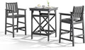 3-Piece Adirondack Chairs and Table Set, HDPE Patio Bar Sets, All Weather Outdoor Bar Stools Set, HDPE Adirondack Bar Height Chairs and Bar Table for Balcony, Pool, Porch, Smoke Gray