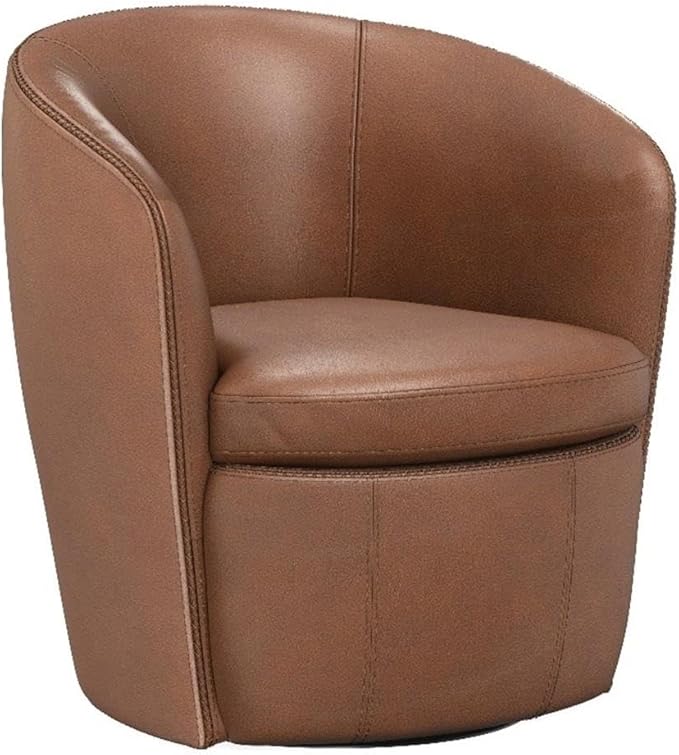 Pemberly Row Traditional Vintage All Italian Leather Swivel Club Chair in Brown