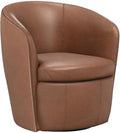 Pemberly Row Traditional Vintage All Italian Leather Swivel Club Chair in Brown