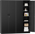 Metal Garage Storage Cabinets,71” Tall Metal File Cabinet with 5 Adjustable Shelves, Lockable Storage Cabinets for Office, Home, Garage, Warehouse 71" H x 32" W x 16" D (Black)