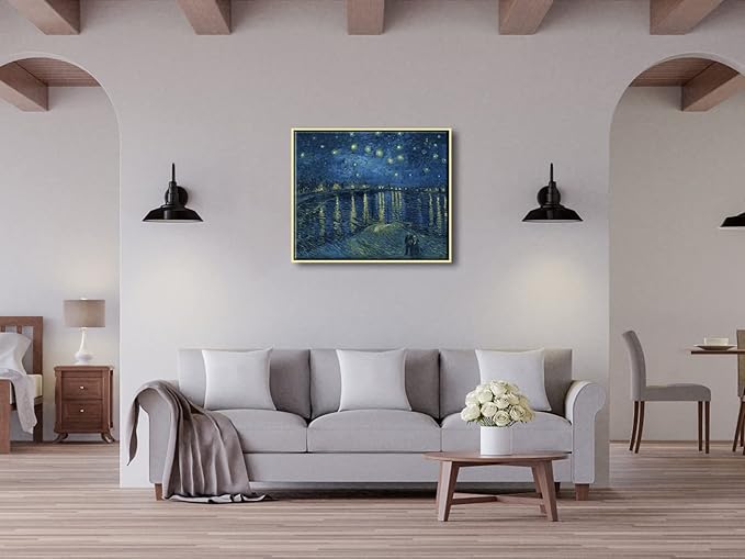 Wieco Art Gold Framed Art Starry Night Over The Rhone Canvas Prints Wall Art by Van Gogh Paintings Reproduction Canvas Prints Abstract Artwork for Living Room Wall Decor