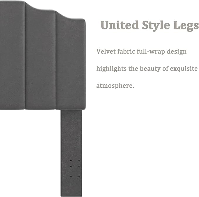 Queen Size Headboard Only, Velvet Wall Mounted Headboard Queen/Full Size for Adjustable Bed, Modern Vertical Channel Design with Curved Tufted Upholstered Head Board,Dark Gray