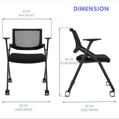 10 Pack Stackable Conference Room Chairs with Wheels and Paddle, Ergonomic Mesh Back and Arms for Meeting, Conference, Reception, Training Room & Home Office Desk Folding Chairs, Black
