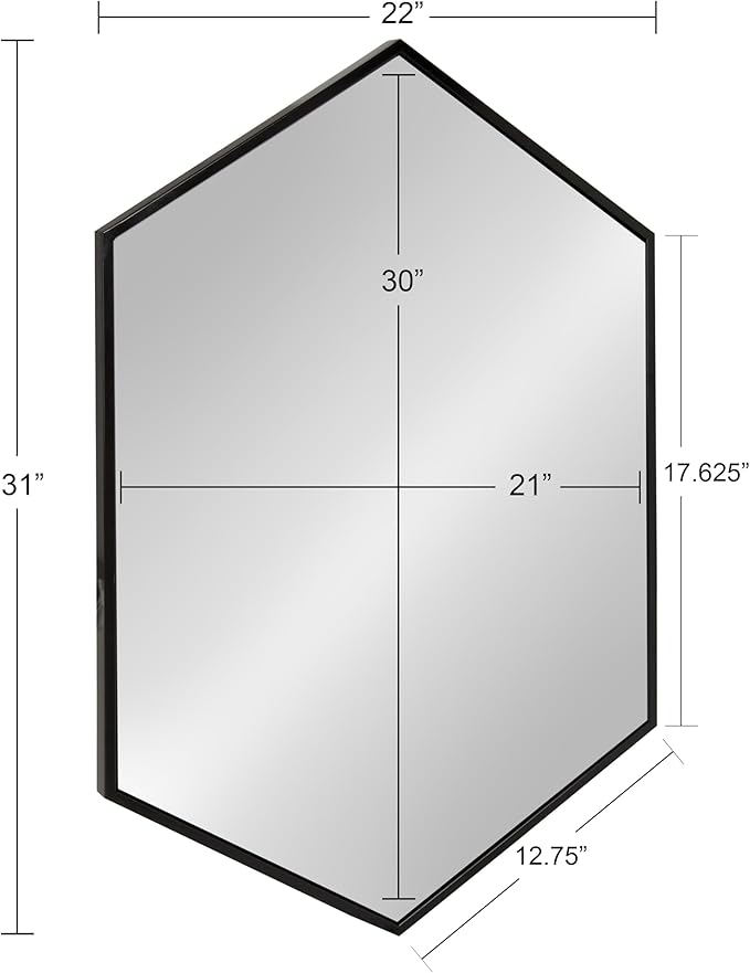 Kate and Laurel McNeer Large Hexagon Metal Wall Mirror, 31x22, Black