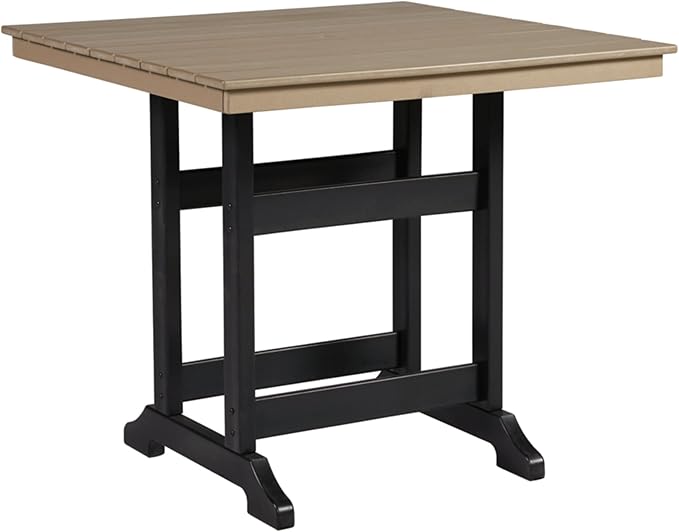 Signature Design by Ashley Outdoor Fairen Trail HDPE Patio Counter Table with Umbrella Hole, Stainless Steel, 41.5" W x 41.75" D x 37.13" H, 2-Tone Black & Driftwood Finish