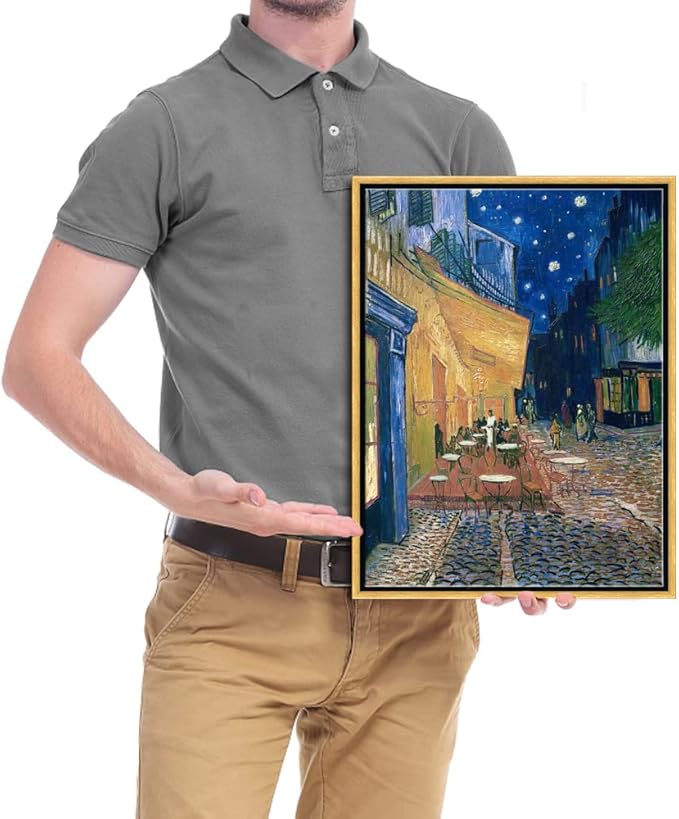 Wieco Art Framed Wall Art of Cafe Terrace at Night by Vincent Van Gogh Paintings Reproduction Abstract Canvas Prints for Home Living Room Decorations Bronze Gold Frame
