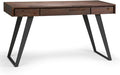 SIMPLIHOME Lowry Desk - 54-Inch Wide Solid Acacia Wood and Metal Writing Desk in Distressed Charcoal Brown, Modern Industrial Home Office Computer Table with 2 Drawers and Flip-Down Keyboard Tray