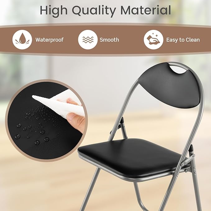 S AFSTAR Folding Chairs Set of 4, Metal Folding Chairs with Carrying Handles, Padded Seats, Non-Slip Foot Pads, Indoor & Outdoor Foldable Padded Chairs for Home Office Reception Room Church, Black