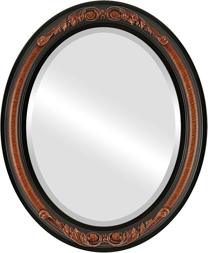 OVALCREST Oval Beveled Wall Mirror for Home Decor - Florence Style - Vintage Walnut - 28" x 24"