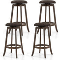 COSTWAY 29-Inch Swivel Bar Stools Set of 4, Upholstered Barstools w/PU Leather Seat & Solid Rubber Wood Legs, Mid-Century Backless Round Bar Height Stools w/Footrest for Kitchen Home Bar
