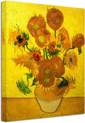 Wieco Art Abstract Flowers Giclee Canvas Prints Wall Art Vase with Fifteen Sunflowers by Van Gogh Classic Oil Paintings Reproduction for Home Decor Modern Stretched and Framed Floral Picture