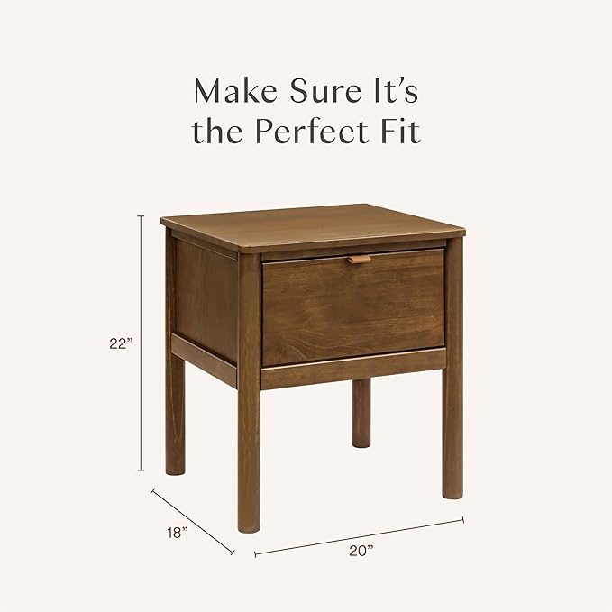 Babyletto Bondi Assembled Nightstand for Kids Bedroom - GREENGUARD Gold Certified Modern Boho Bedside Table with Storage Drawer & Vegan Leather Pull - Versatile Wood Night Stand for Kids & Guest Rooms