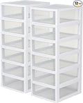 Sterilite 12-Pack 16 Quart Stacking Drawer, Clear Storage Closet Organizer, White Frame - Stackable Modular Plastic Drawers for Clothes, Accessories, Craft Supplies, Shoes or Linens
