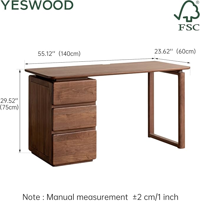 YESWOOD Home Office Desk, Gaming Desk, Mid Century Modern Computer Desk, Writing Desk with File Drawer for Study PC Desks 55.11" W