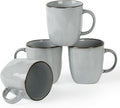 famiware Coffee Mugs Set of 4, Ocean Square 13oz Coffee Cup Set with Handle for Cocoa, Milk, Hot Chocolate, Tea, Water, Stoneware Cups for Kitchen, Microwave and Dishwasher Safe, Grey
