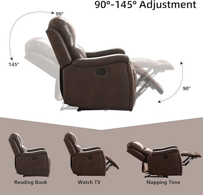 Leather Recliner Chair, Manual Recliner Chair for Adults with Overstuffed Arms and Back, Single Sofa Recliner with Cup Holders for Living Room Set of 2, Red Brown