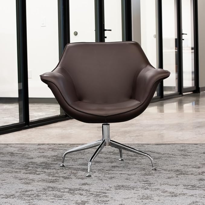 ZURI Modern Mala Swivel Chair Soft Brown Leatherette Upholstery Stainless Steel Base