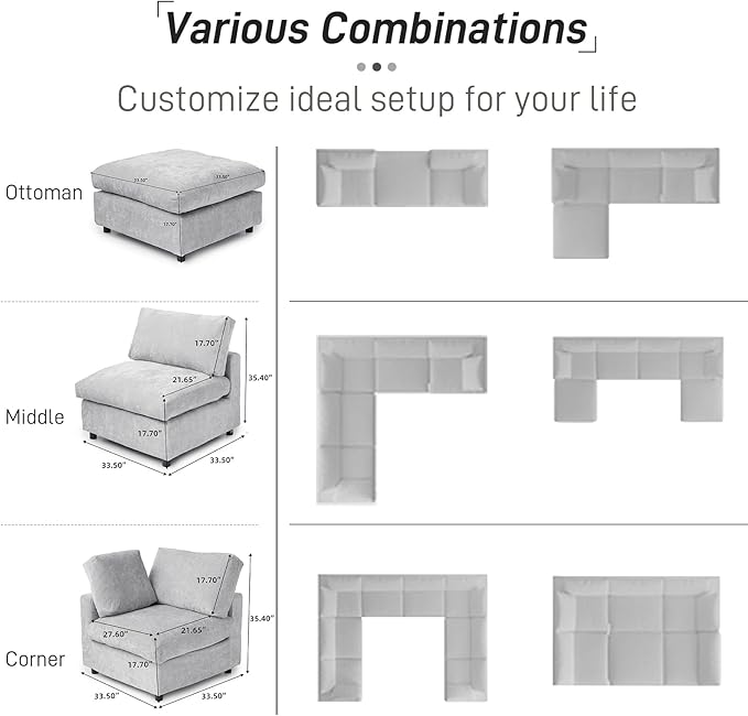 WJShome Cloud Sectional Couches for Living Room,67" Convertible Love Seat, 2 Seater Modular Sectional Sofa,Deep Seater Furniture Sets,Gray