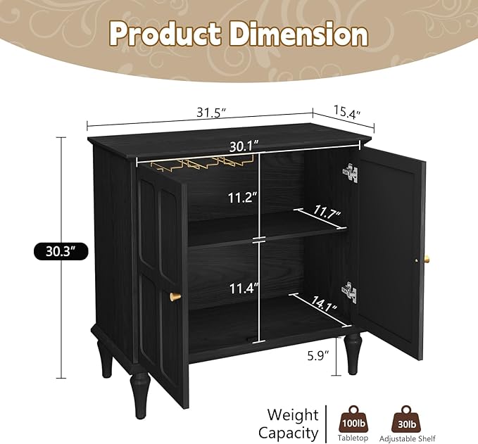 ARTPOWER Black Sideboard Buffet Cabinet with Storage, Mid-Century Modern Storage Cabinet with 2 Doors and Adjustable Shelves, Accent Style Sideboard for Entryway, Dining Room, Living Room