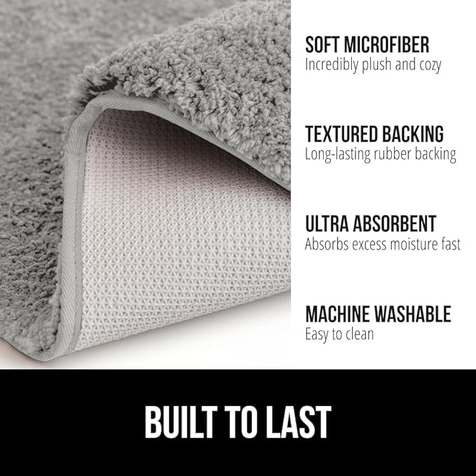 GORILLA GRIP Bathroom Rugs, 36x24, Ultra Soft Absorbent Mat, Thick Plush Bath Rug, Machine Washable, Microfiber Quick Dry, Mats for Shower, Bathtub and Floor, Home Decor Accessories, Light Gray