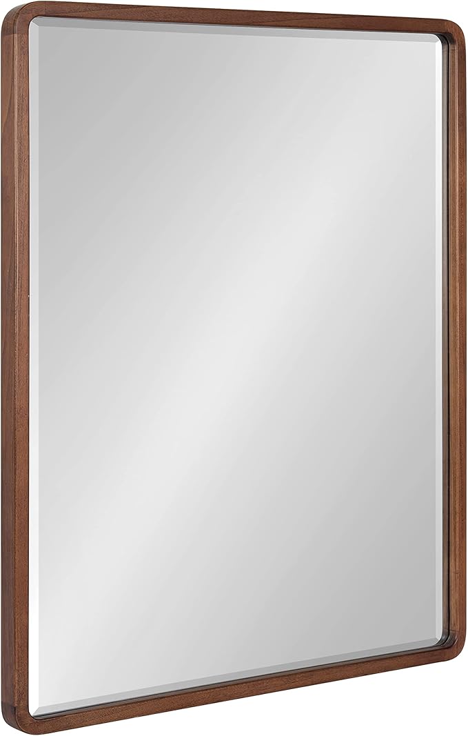 Kate and Laurel McLean Modern Wood Framed Rounded Rectangle Wall Mirror; 24 x 30; Walnut Brown; Decorative Round Rectangular Mirror for Contemporary Wall Decor