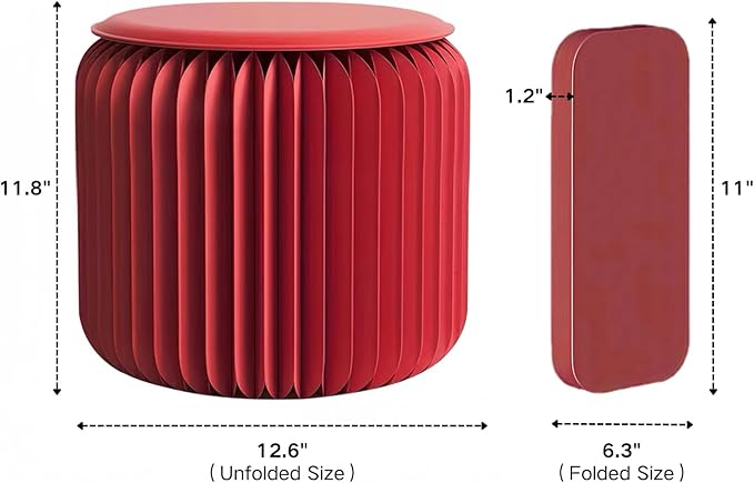 NOONTIDE Folding Stool - 12Inch Home Furniture 660lb Load Capacity Foldable Paper Stool - Eco-Friendly Kraft Paper Honeycomb Design,Foldable to 1.2",Brown Modern Minimalist Stool for Living Room(Red)