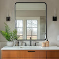 ANDY STAR Black Bathroom Mirror, 30x36 Inch Rounded Rectangle Mirror for Bathroom, Modern Tube Metal Framed Rectangular Mirror for Vanity, Contemporary Wall-Mounted Mirror with Explosion-Proof Film