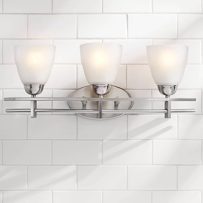 Possini Euro Design Art Deco Modern Wall Mount Light Brushed Nickel Silver Metal Hardwired 23 1/2" Wide 3-Light Fixture Trio Marbleized Glass Shades Decor for Bathroom Vanity Mirror House Home