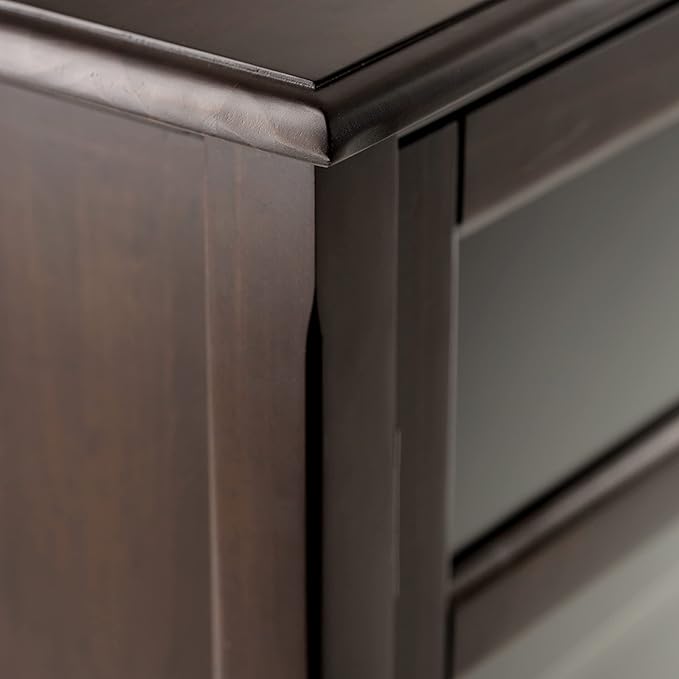 SIMPLIHOME Burlington SOLID WOOD 40 inch Wide Transitional Medium Storage Cabinet in Mahogany Brown, with 2 Tempered Glass Doors that open to 4 Adjustable Shelves
