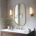 ANDY STAR Bronze Bathroom Mirror, 24"x36" Oil Bronze Asymmetrical Wall Mirror in Stainless Steel Metal Frame, Unique Vanity Mirror with Modern Curved Design, Ideal for Bathroom, Bedroom, Entryway