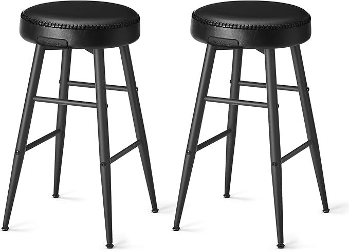 VASAGLE EKHO Collection - Bar Stools Set of 2, Counter Height Bar Stools, Kitchen Counter Stools, Mid-Century Modern Backless Counter Stools, 24.8-Inch Tall, Kitchen Island Home Bar, Ink Black