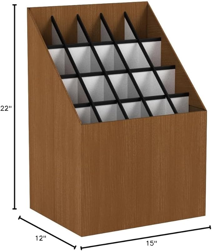 Safco 3081 Vertical Roll File, 20 Compartment, Wood Grain Walnut Finish, Corrugated Fiberboard Construction, 2.75" Compartment Diameter. Sleek Lightweight Storage and Organization
