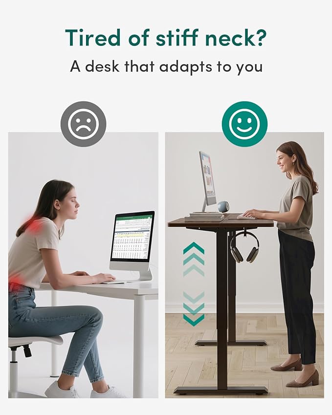 CubiCubi 48 x 24 Inches Electric Standing Desk, Height Adjustable Sit to Stand Desk, Home Office Table with Splice Board(Black Walnut)