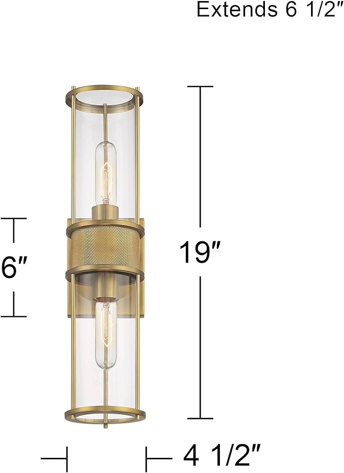 Possini Euro Design Miranda Modern Wall Light Sconce Warm Brass Gold Hardwired 4 1/2" 2-Light Fixture Clear Glass Shades for Bedroom Bathroom Vanity Reading Living Room Hallway House Home Decor